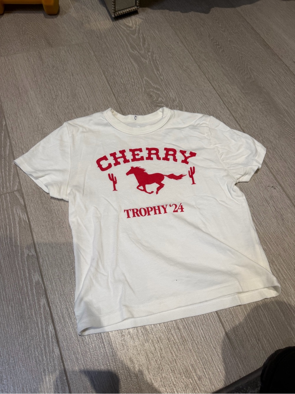 Cherry Trophy '24 White T‑Shirt with Red Print